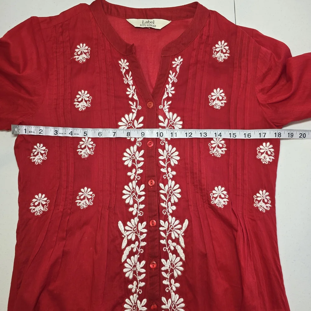 Boho Festival Top Red Embroidered 100% Cotton Tunic Kurta Ethnic Rita Kumar S/M - Picture 6 of 8